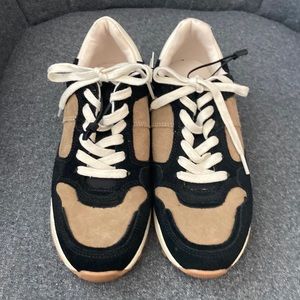 NWT Zara Genuine Suede Black/Tan Leopard Print Accent Athletic Sneakers Size 6